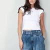 Tibi Top - Luxe Pique Shrunken Polo Shirt - White