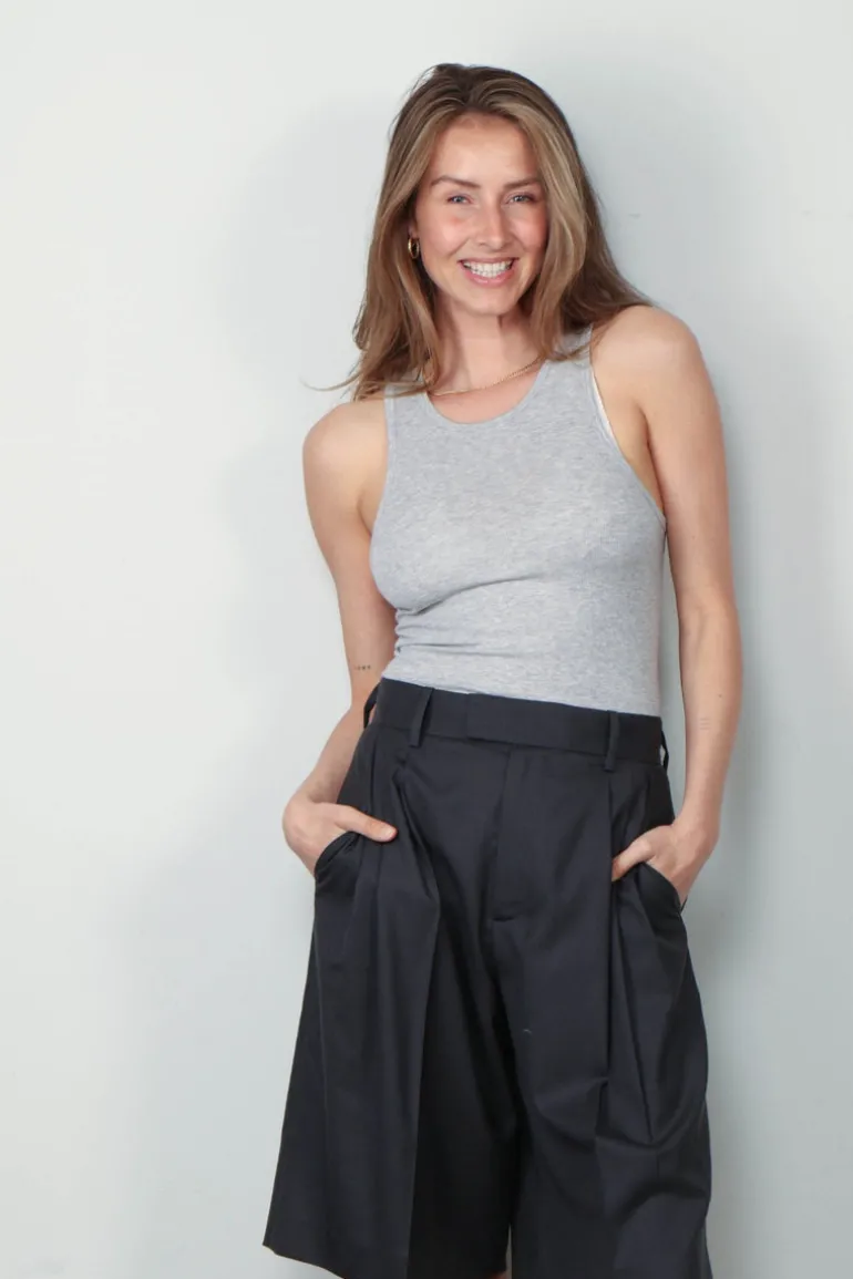 Tibi Top - Circular Fine Rib T Tank - Heather Grey