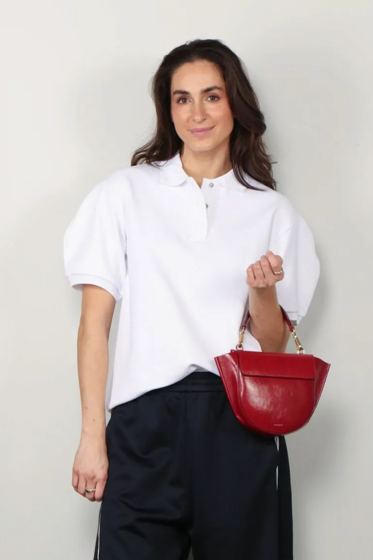 Tibi Top - Luxe Pique Polo Shirt - White