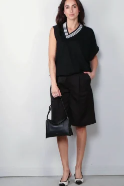 Tibi Top - Wool Jersey Vneck Tennis Vest - Black