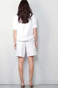 Tibi Top - Quilted Waffle Polo Tunic Top - White