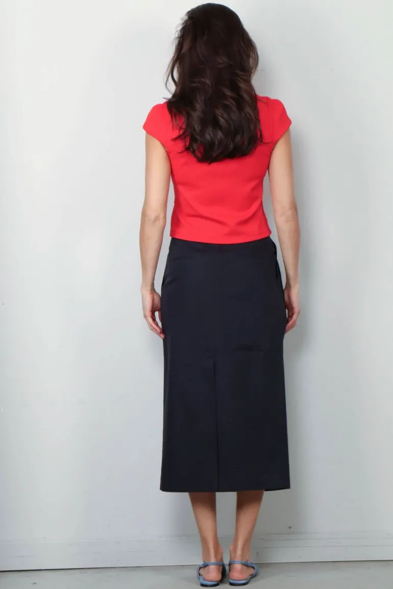 Tibi Top - Luxe Pique Shrunken Polo Shirt - Red
