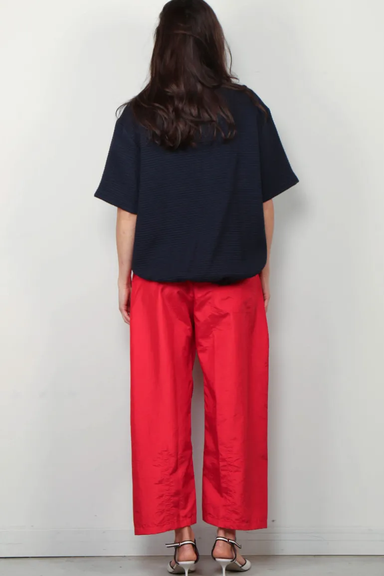 Tibi Top - Quilted Waffle Polo Tunic Top - Dark Navy