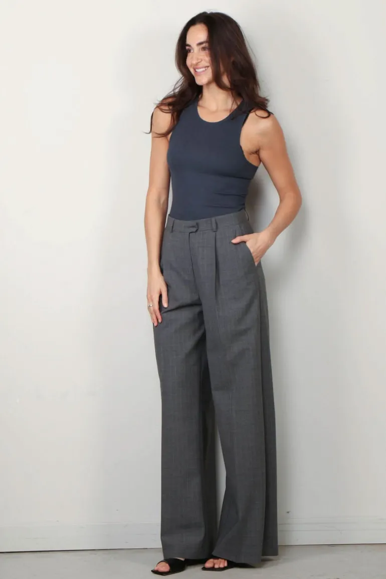 Tibi Top - Circular Fine Rib T Tank - Blue Fog