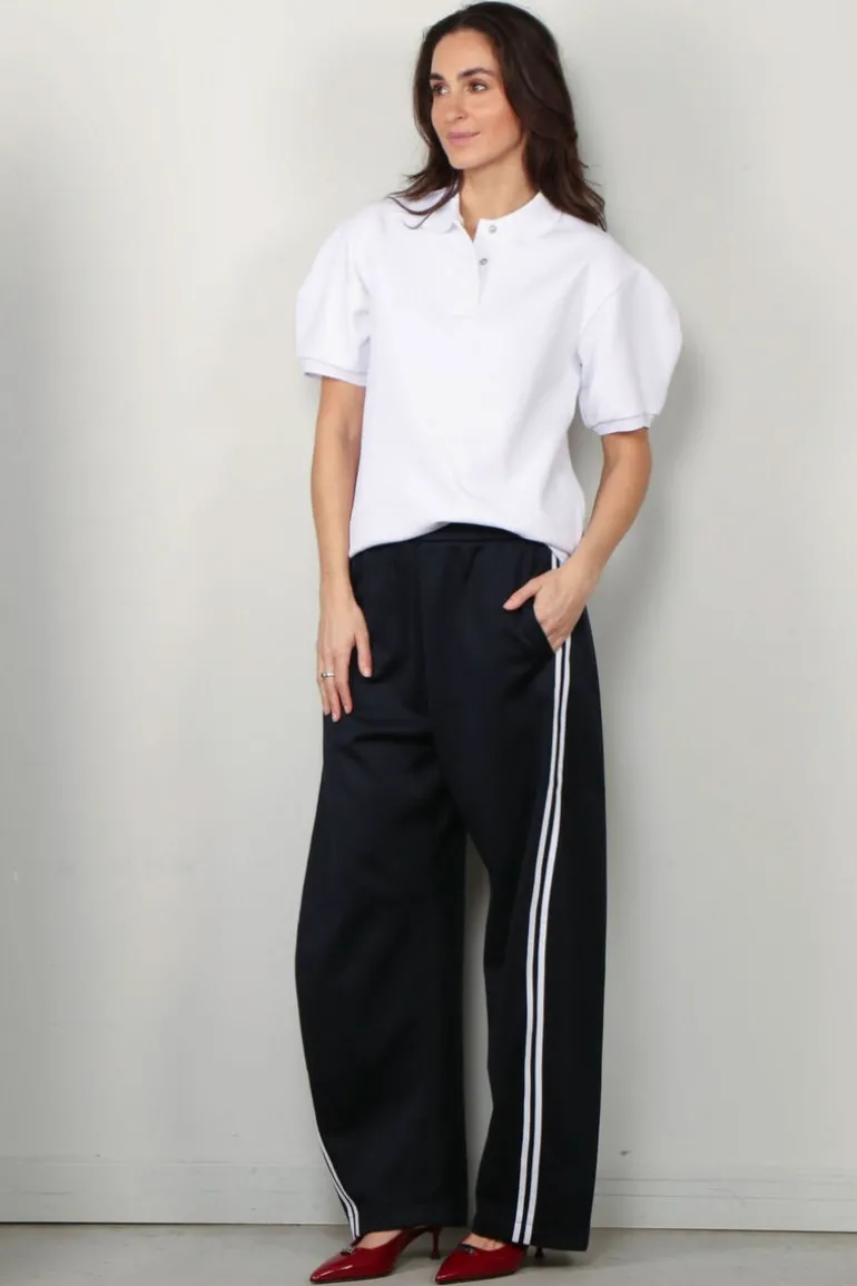 Tibi Top - Luxe Pique Polo Shirt - White