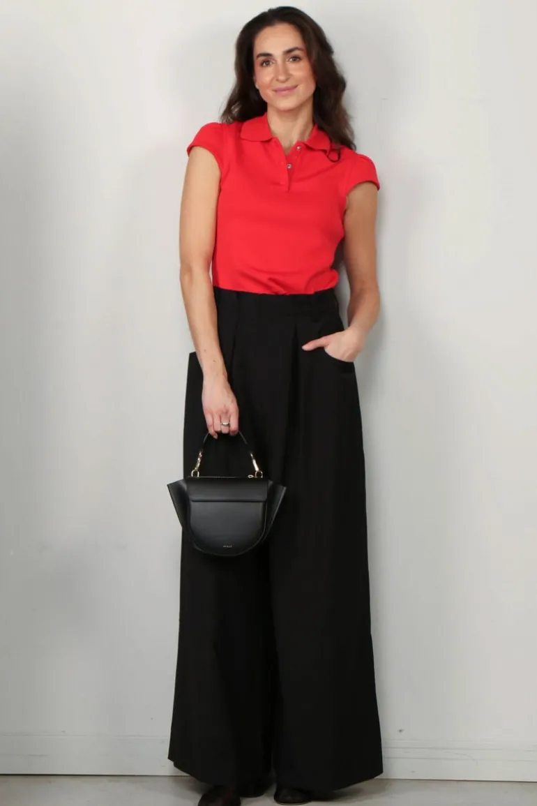 Tibi Top - Luxe Pique Shrunken Polo Shirt - Red