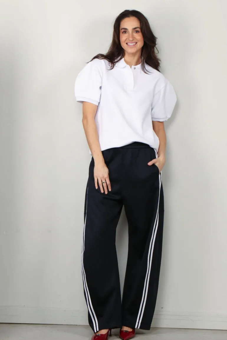 Tibi Top - Luxe Pique Polo Shirt - White