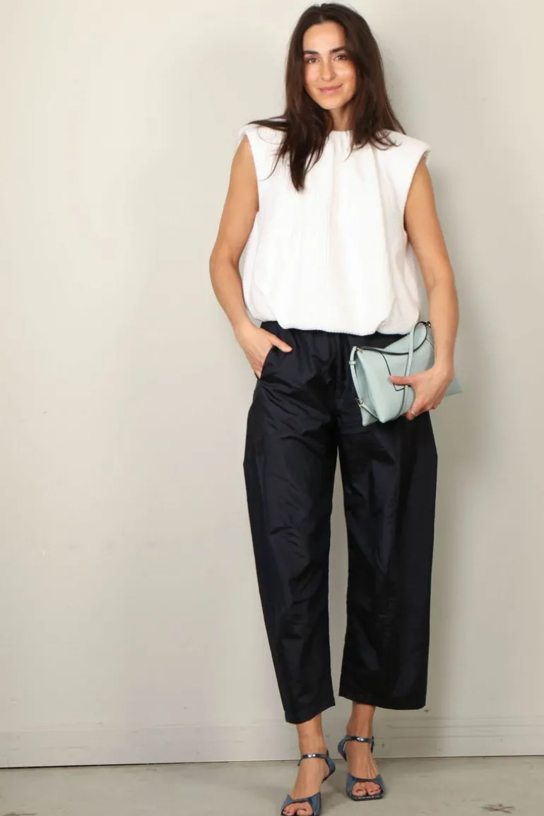 Tibi Top - Quilted Waffle Shirred Neck Top - White