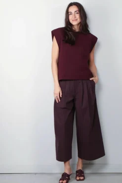 Tibi Top - Bonded Viscose Sculpted Sleeveless Top - Crimson